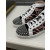 Christian Louboutin Black Patent Geometric‑Print Spiked High‑Top Sneakers