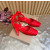 Christian Louboutin Red Satin Bow Ankle‑Tie Slingback Ballet Flats