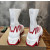 Christian Louboutin White Knit Sock‑Style Red Shark‑Tooth Sole High‑Top Sneaker Boots