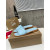 Christian Louboutin Sky‑Blue Leather Stitched Logo Wood‑trim Flat Slide