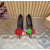 Christian Louboutin Burgundy Satin Multicolor Fabric Flower 100mm Stiletto Heel Pumps