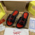 Christian Louboutin Black Crystal Slide Sandals Red Rhinestone Circular Logo