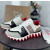 Christian Louboutin White‑Black‑Beige Color‑Block Lace‑Up Sneakers Red Shark‑Tooth Sole