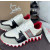 Christian Louboutin White‑Black‑Beige Color‑Block Lace‑Up Sneakers Red Shark‑Tooth Sole