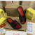 Christian Louboutin Black Crystal Slide Sandals Red Rhinestone Circular Logo