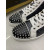 Christian Louboutin White Leather Geometric‑Print Silver‑Spiked High‑Top Sneakers