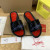Christian Louboutin Black Slide Sandals With Blue Crystal Logo