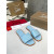 Christian Louboutin Sky‑Blue Leather Stitched Logo Wood‑trim Flat Slide