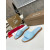 Christian Louboutin Sky‑Blue Leather Stitched Logo Wood‑trim Flat Slide