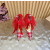 Christian Louboutin Red Satin Checkered Crystal‑Embellished 100mm Stiletto Heel Ankle‑Strap Pumps
