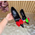 Christian Louboutin Black Satin Multicolor Fabric Flower 100mm Stiletto Heel Pumps