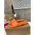 Christian Louboutin Vibrant Orange Leather Stitched Logo Wood‑trim Flat Slide