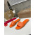 Christian Louboutin Vibrant Orange Leather Stitched Logo Wood‑trim Flat Slide