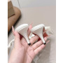 Christian Louboutin White Satin Large‑Bow Pointed‑Toe Mule Kitten Heel Sandals 55mm heel