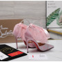 Christian Louboutin Pastel Pink Satin Checkerboard Crystal Tulle Ruffle 100mm Stiletto Heel Pumps