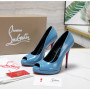 Christian Louboutin Lady Z 120 Blue Patent Peep‑Toe Platform Stiletto Heel Sandals