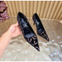 Christian Louboutin Black Velvet Gold‑Leopard Print Pointed‑Toe 120mm Stiletto High Heel Pumps