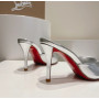 Christian Louboutin Silver Metallic Peep‑Toe Stiletto Heel Mules