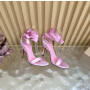 Christian Louboutin Pink Satin 100mm Ankle‑Wrap Tie Stiletto Sandals