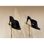 Christian Louboutin Black Satin Crisscross Mule Sandals Ruched Sculptural Heel 100mm heel