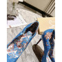 Christian Louboutin Blue Cartoon Print Scalloped 100mm heel Pump