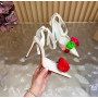 Christian Louboutin Ivory Satin Multicolor Rose Flower 100mm Stiletto Heel Slingback Pumps