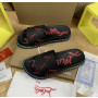 Christian Louboutin Black Logo‑Print Slides Rainbow Crystal‑Trimmed Sole