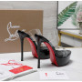 Christian Louboutin Black Patent PVC Strap Platform Stiletto Heel Mules