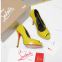 Christian Louboutin Lady Z 120 Yellow Patent Peep‑Toe Platform Stiletto Heel Pumps