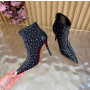 Christian Louboutin Black Mesh 100mm Crystal‑Embellished Pointed Toe Stiletto Heel Ankle Boots