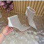Christian Louboutin Ivory Mesh 100mm Crystal‑Embellished Pointed Toe Stiletto Heel Ankle Boots