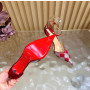 Christian Louboutin Red Satin Checkered Crystal‑Embellished 100mm Stiletto Heel Ankle‑Strap Pumps
