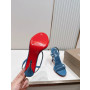 Christian Louboutin Blue Patent Leather 100mm Stiletto Heel Slingback Sandals
