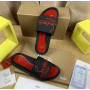 Christian Louboutin Black Slide Sandals With Red Embossed Signature Logo